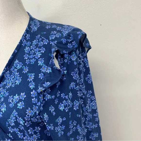Draper James RSVP Wrap Dress Large  Blue Floral Midi Pockets Stretch Long Sleeve - Picture 3 of 13